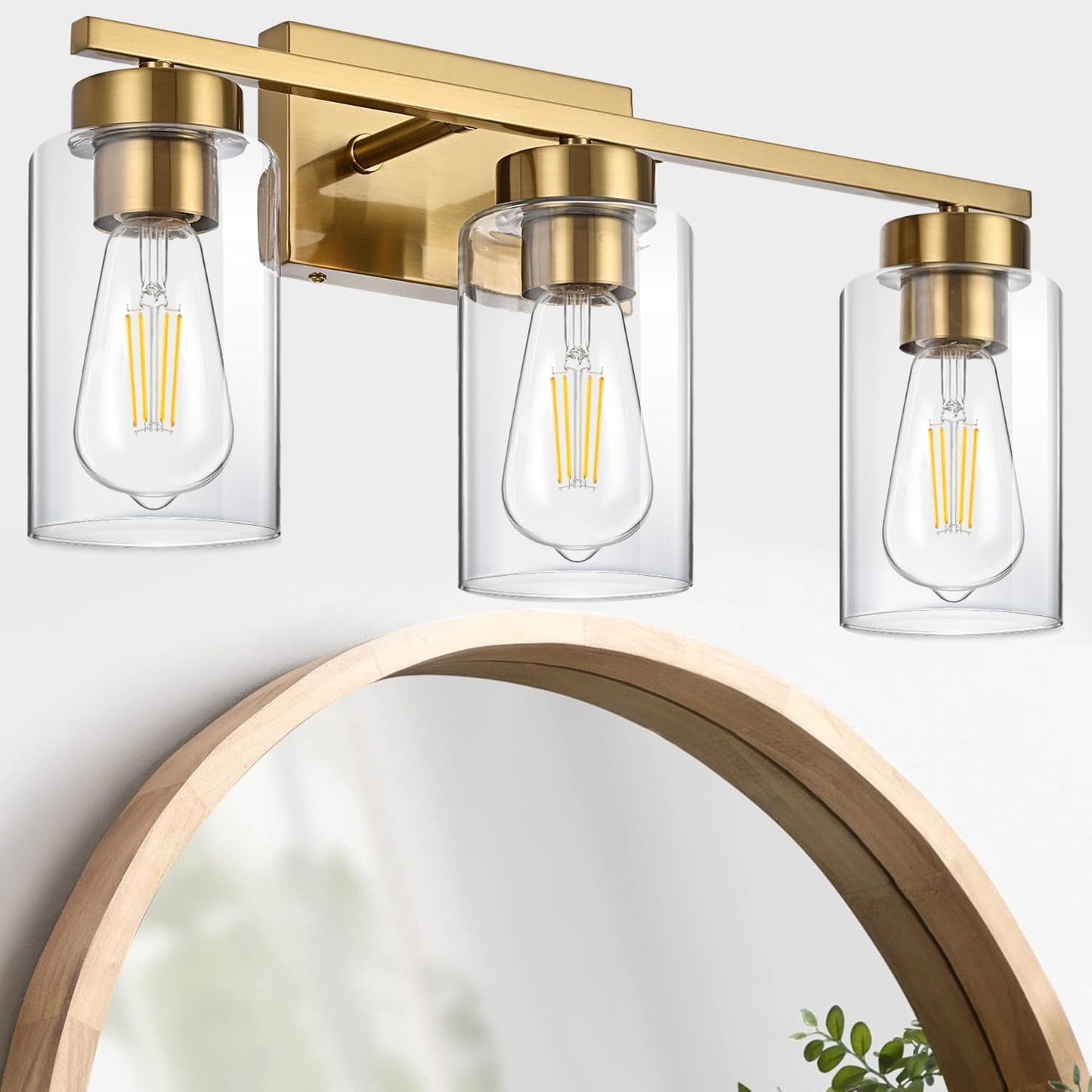 Modern 3-Light Bathroom Vanity Light in Brushed Gold with Clear Glass Shades