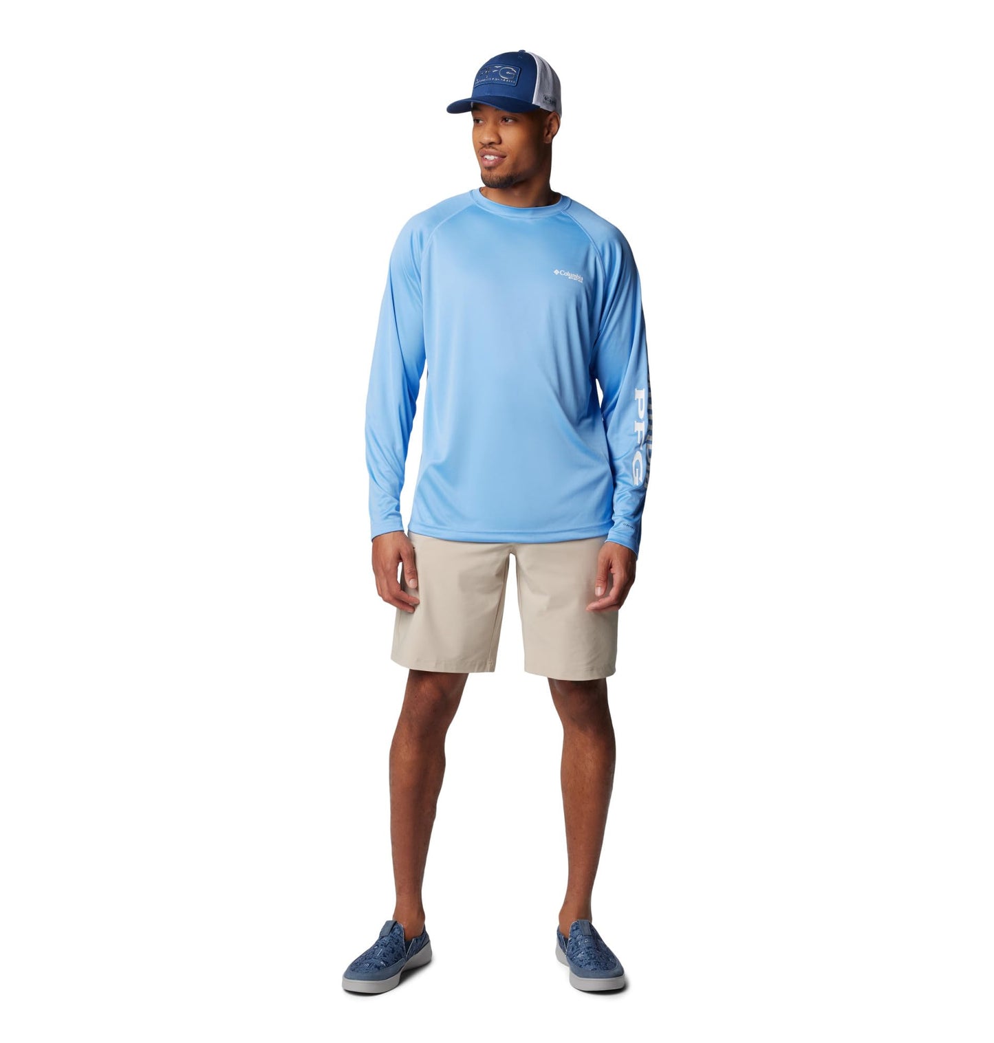 Columbia Men's PFG Terminal Tackle Long Sleeve Fishing Shirt, White Cap/White Logo, 5X Tall