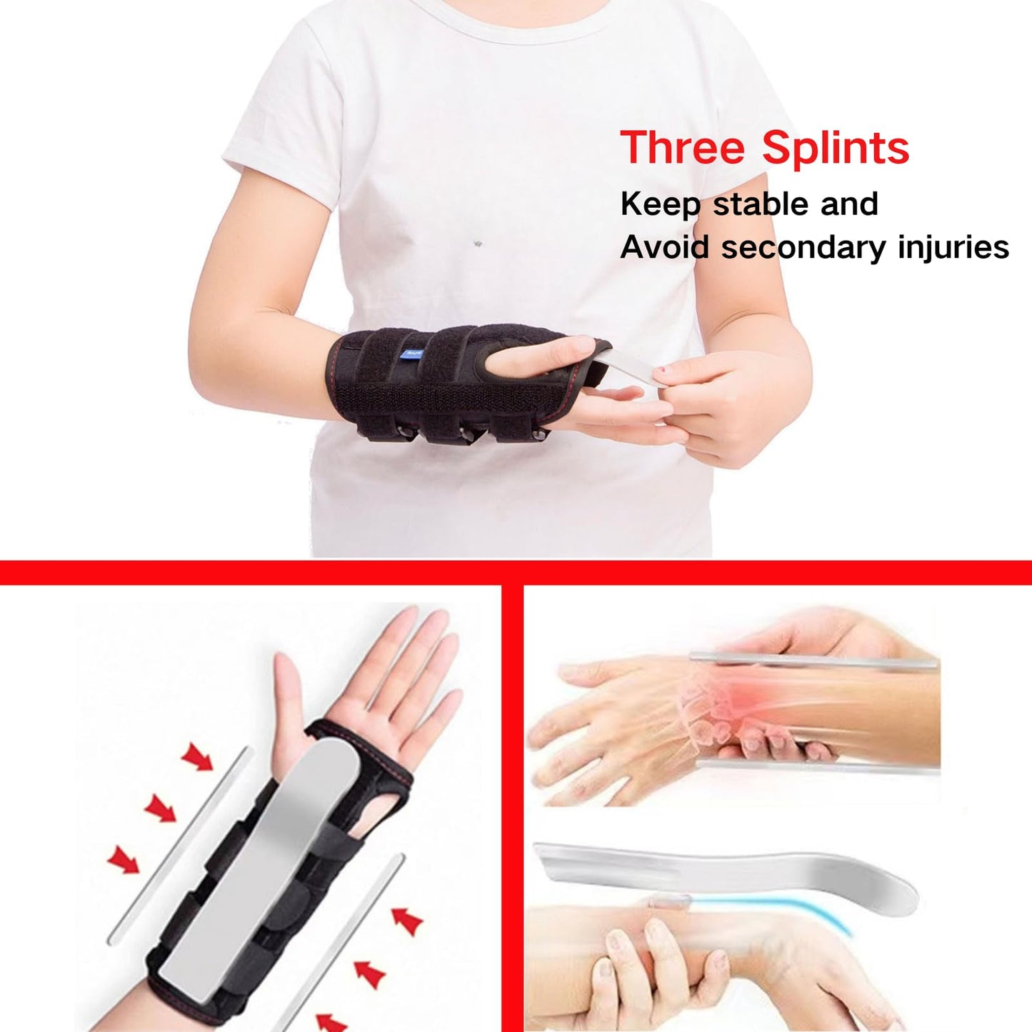 Kids Wrist Brace Fits wrist circumference 4-6.2 inches Pediatric Wrist Splint & Wrist Support for Kids, Adjustable Youth Wrist Brace for Sprains, Strains, Arthritis & Carpal Tunnel Pain Relief - Left & Right Hand (1, Black, Pediatric)