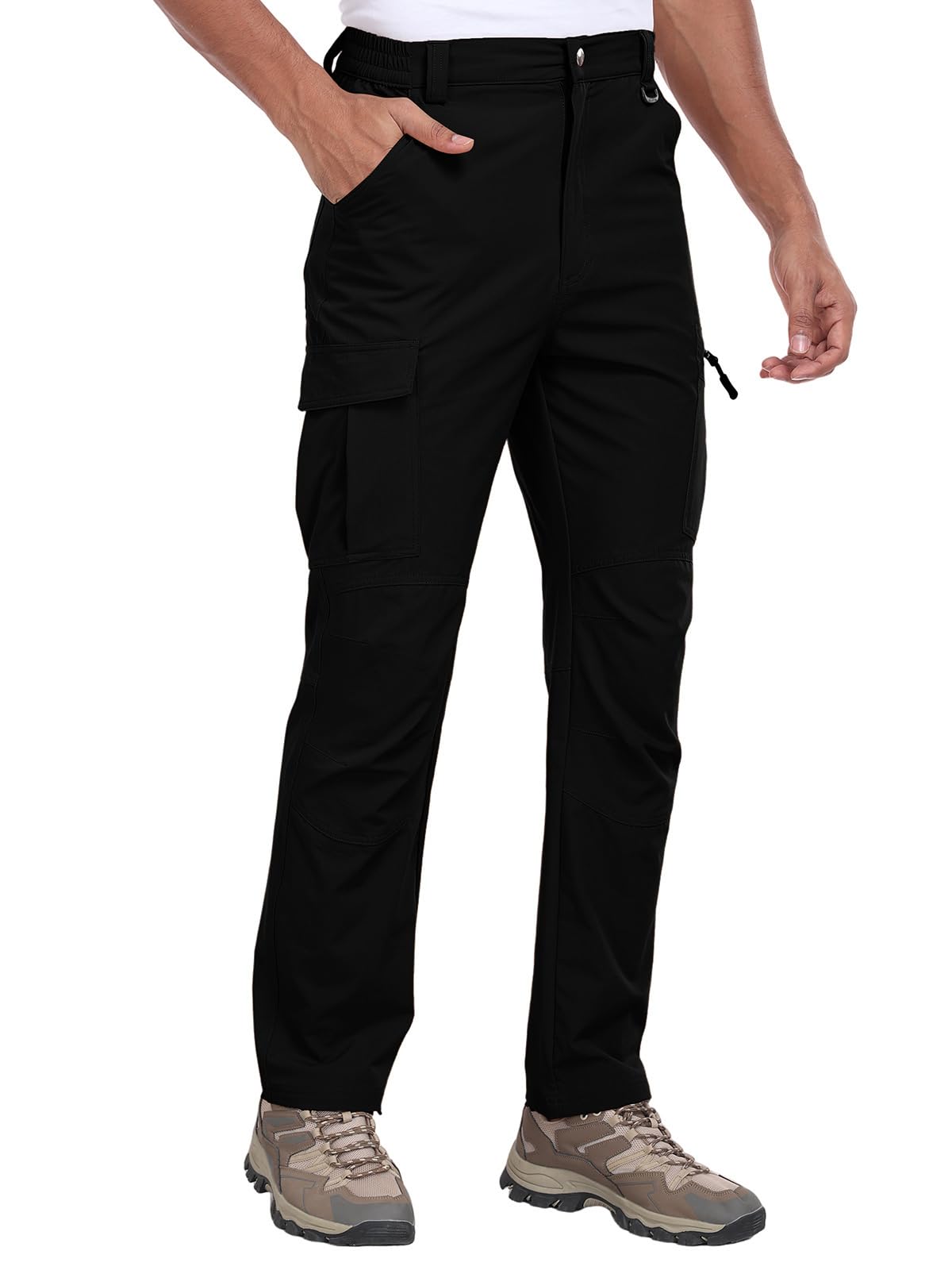 Zalify Men's Hiking Cargo Pants Water Resistant Quick Dry Lightweight Fishing Camping Cycling Travel Outdoor Pants Black M