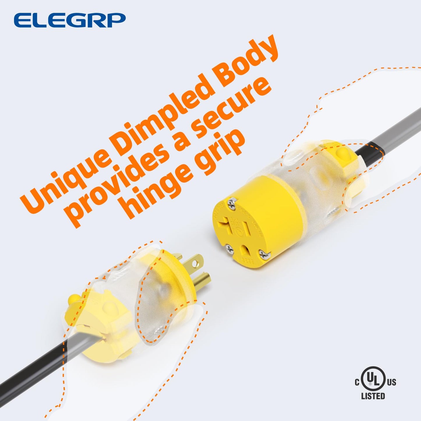 ELEGRP Lighted 20 Amp 125 Volt NEMA 5-20R 2 Pole 3 Wire Grounding Straight Blade Electrical Plug Replacement Cord Outlet Commercial Grade, Yellow, 1 Pack