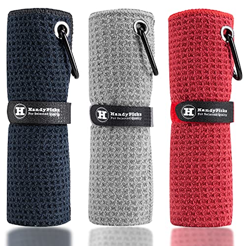 Microfiber Golf Towel with Carabiner Clip - Black/Grey/Red
