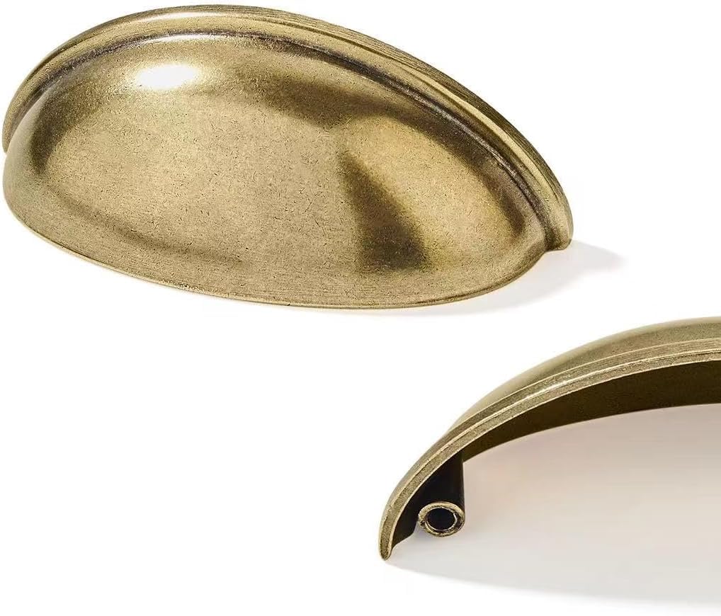 khtumeware 10 Pack 5" Burnished Brass Cabinet Cup Pulls Antique Drawer Pulls Vintage Kitchen Hardware Cabinet Handles Drawer Handles Knobs 5 inch Hole Center