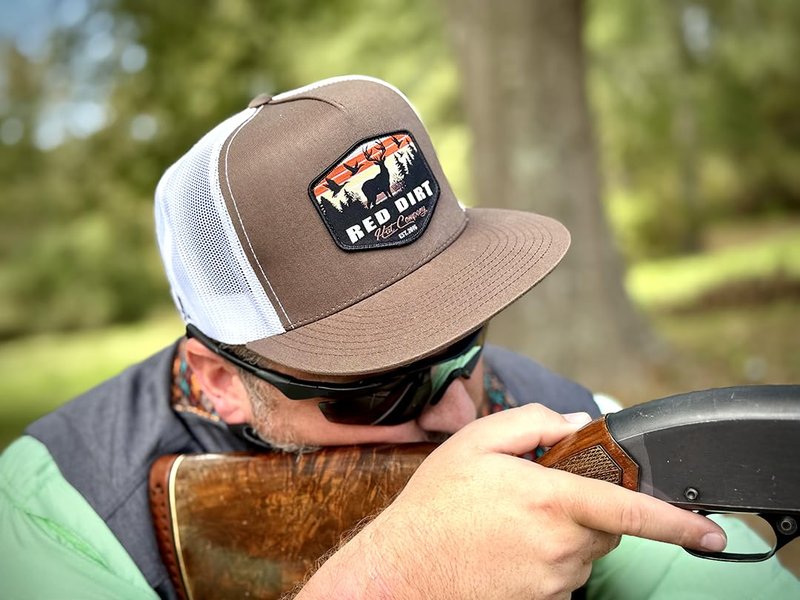 Red Dirt Hat Company Open Season 5-PanelAdjustable Snapback Hat, Trucker Cap w/Ventilated Mesh Back & Snap Back Closure, Structured Baseball Cap for Men & Women - Brown/White, One Size Fits All