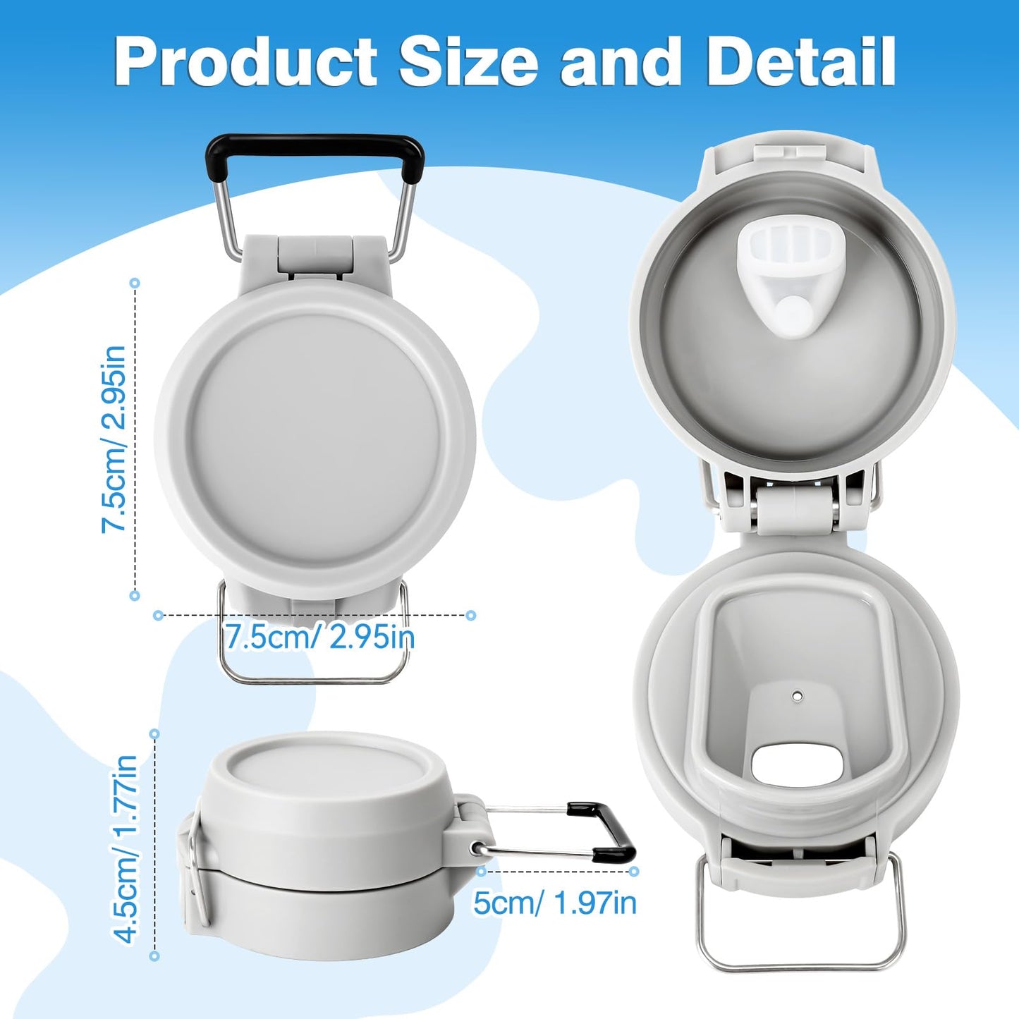 Lid Replacement for Stanley Quick Flip GO, Cover Cap for Stanley 24oz/36oz, BPA-Free Push Button, Leakproof Lid with Carry Loop for Travel/Sports, No Spill Reuse Top for StanleyAccessories, Gray