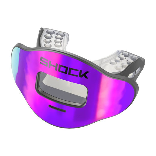Shock Doctor Max Airflow Lip Guard, Full Mouth Protection Compatible with Braces, Lip Guard, Instant Fit Mouthguard for Football, Hockey, Lacrosse OSFA, Purple