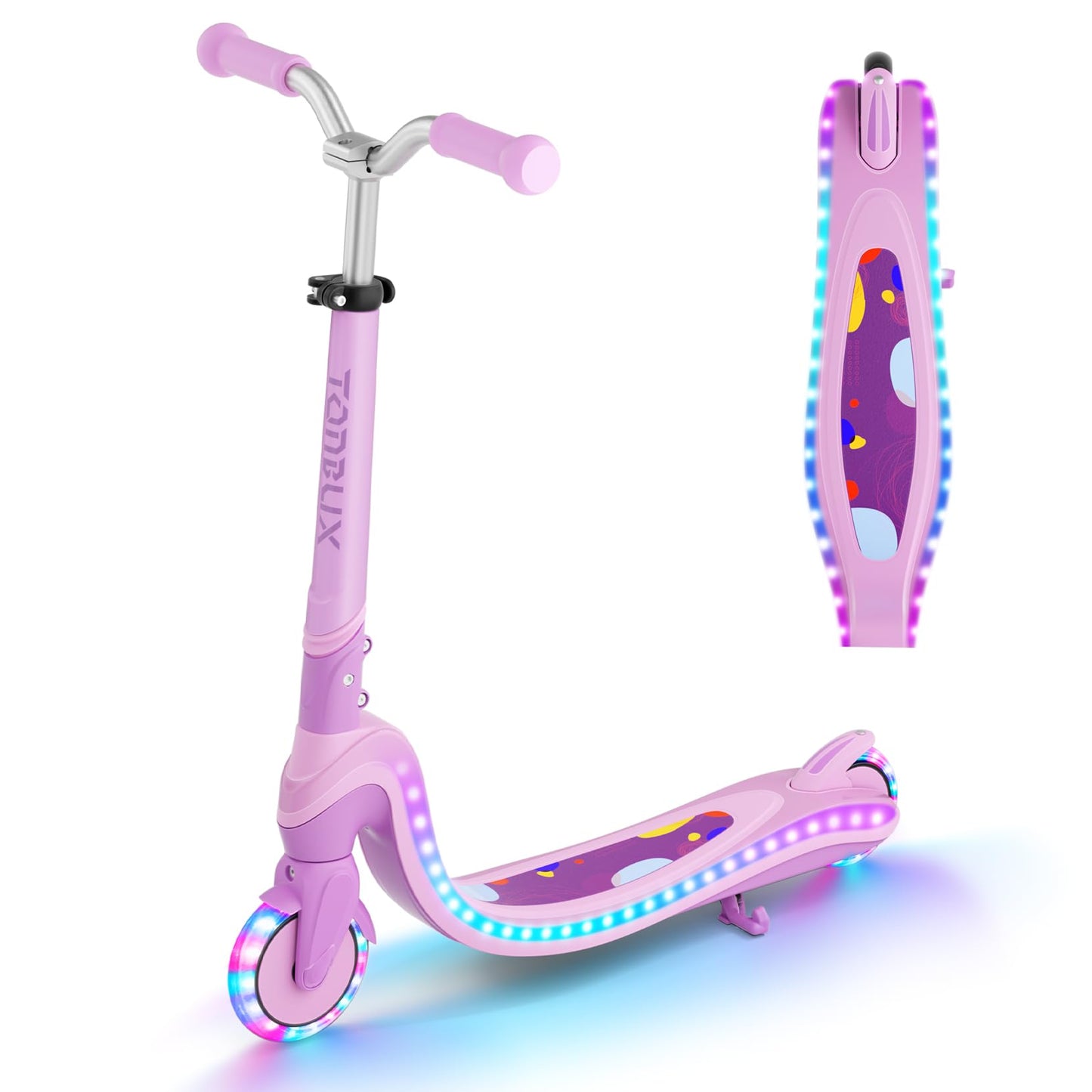 TONBUX 2 Wheel Scooter for Kids Ages 5-8, Dual Zone 4 Modes Light Up Scooter with LED Deck & Wheels, 3-Level Adjustable Height Kids Scooters, Safe & Lightweight Gift for Boys Girls (Pink+Purple)