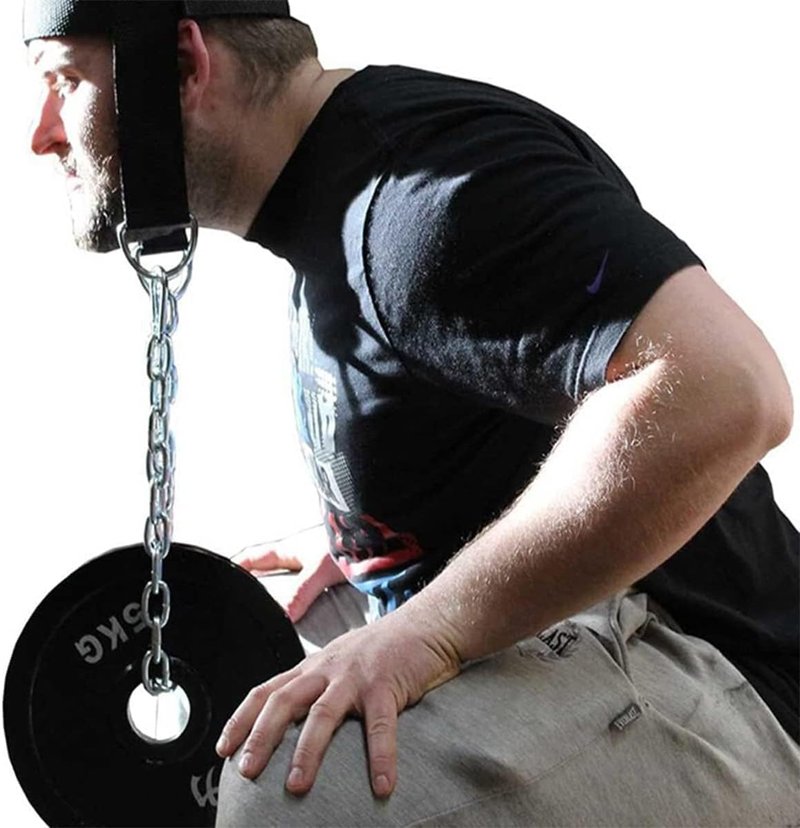Neck Exercise Trainer-Adjustable Neck Harness for Weight Training/Neck Exerciser with Chain Weight Lifting Chin & Head Neck Exerciser Straps Gym Bodbuilding Equipment and Neck Injury Recovery