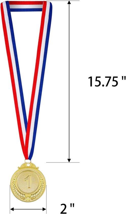 Award Medals - 1st, 2nd, 3rd Place Gold, Silver, Bronze with Neck Ribbon - 2 Inch Metal Style