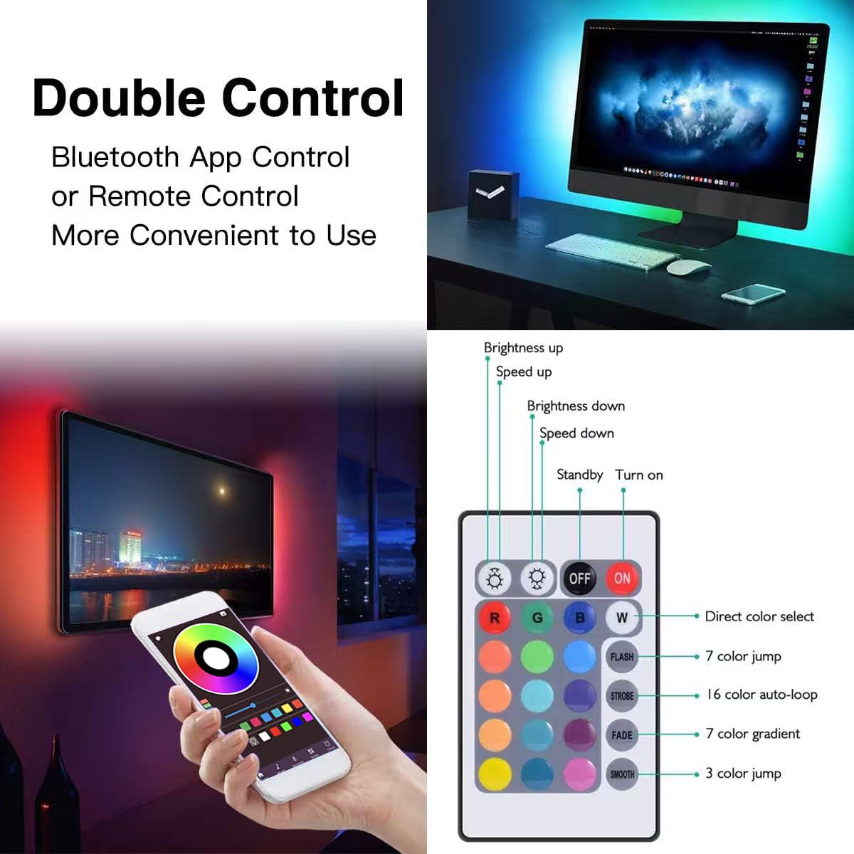 KIKO Battery Powered Led Strip Lights 6.56ft, 2m USB/Battery Operated 60 LED 5050 RGB LED Lights Birthday Christmas Gift with Remote for TV Backlight, Bedroom, Camping