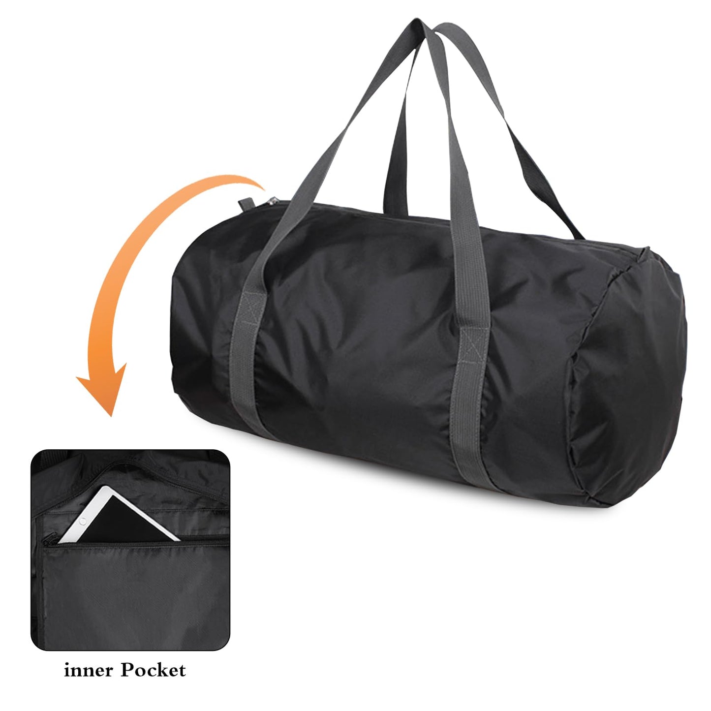 Travel Bag Foldable,Portable Lightweight Gym Bag,Sports Duffel Bags for Women&Men - for Camp, Fitness, and Short tours, shopping (Black, S)