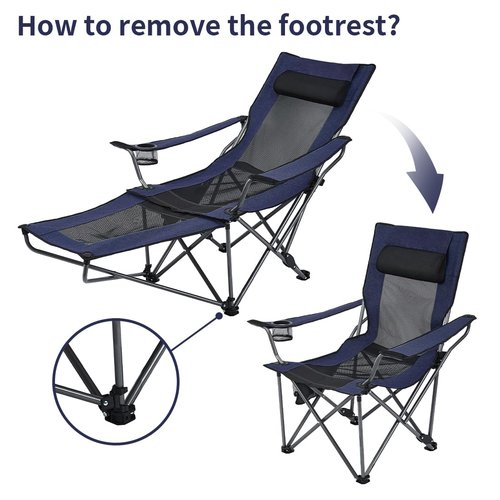 OUTDOOR LIVING SUNTIME Reclining Camping Folding Portable Mesh Chair with Removabel Footrest(DarkBlue)