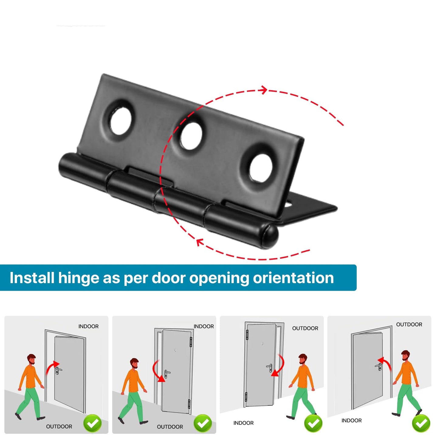 Black Door Hinges, 3 Inch Black Hinges for Furniture Door Window Case Lid and Wooden Box Chest, Pack of 4 with 24 Screws