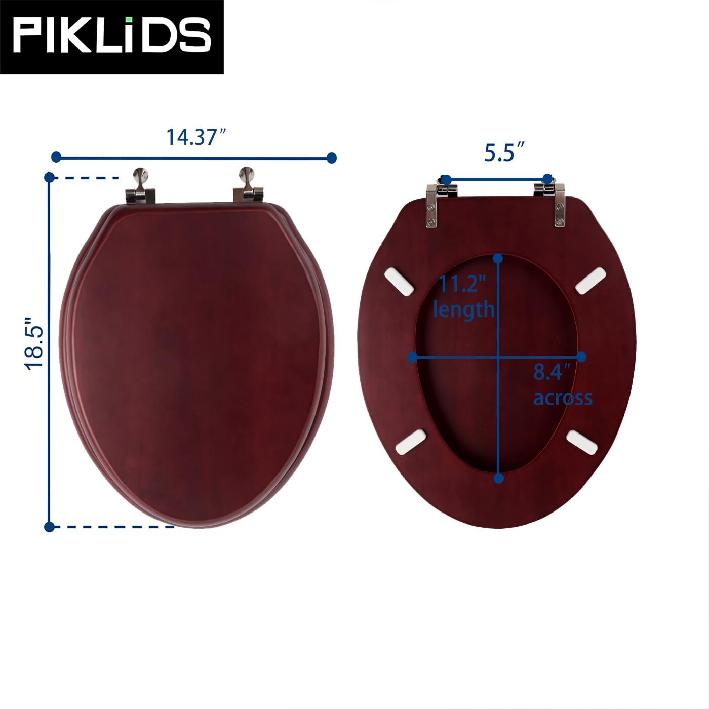 Toilet Seat, Solid Wood, Pine Wood, Matte Finish, Vintage Red Mahogany, PIKLiDS (Elongated)