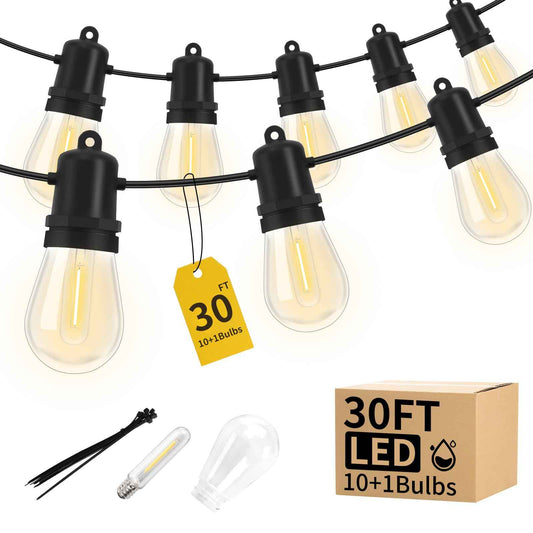 Adirxon 30FT LED Outdoor String Lights Dimmable Shatterproof S14 Bulbs IP44 Weatherproof Hanging Lights for Small Patio Balcony Tent DIY Project