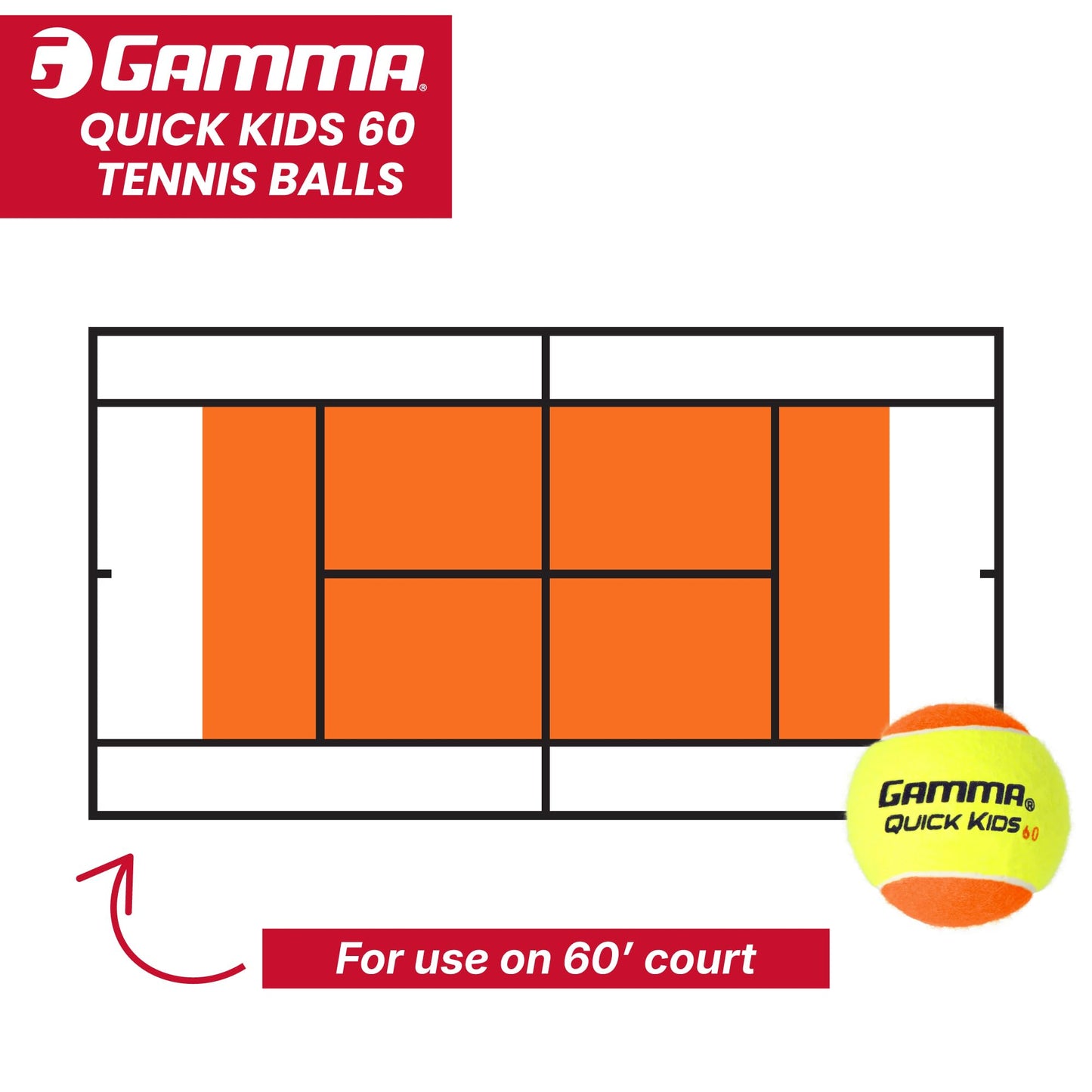 Gamma Quick Kids 60 Training Tennis Balls for Kids & Beginners, Low-Compression Core Reduces Speed & Bounce, Great for Tennis Practice, USTA & ITF Approved for 10 & Under Tournaments, Bag of 12
