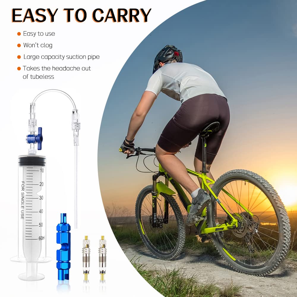 Chihutown 8Pcs Cycling Syringe Kit, Tubeless Tire Sealant Injector with Switch, Presta Valve Core and Removal Tool, No Tubes Tire Sealant Bicycle (White)