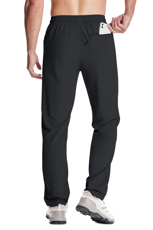 MAGNIVIT Hiking Pants for Men Lightweight Quick Dry Athletic Pants Straight Elastic Waist Jogger with Zipper Pockets Black