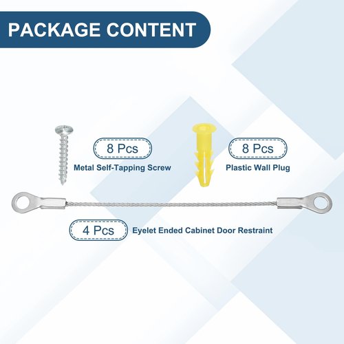 PATIKIL Cabinet Door Restraint 4 Inch, 4 Pack Stainless Steel Hinge Limiter Cable Opening Angle Protector 2mm Dia with Mounting Screws for Limiting Chest Cupboard Door Swing
