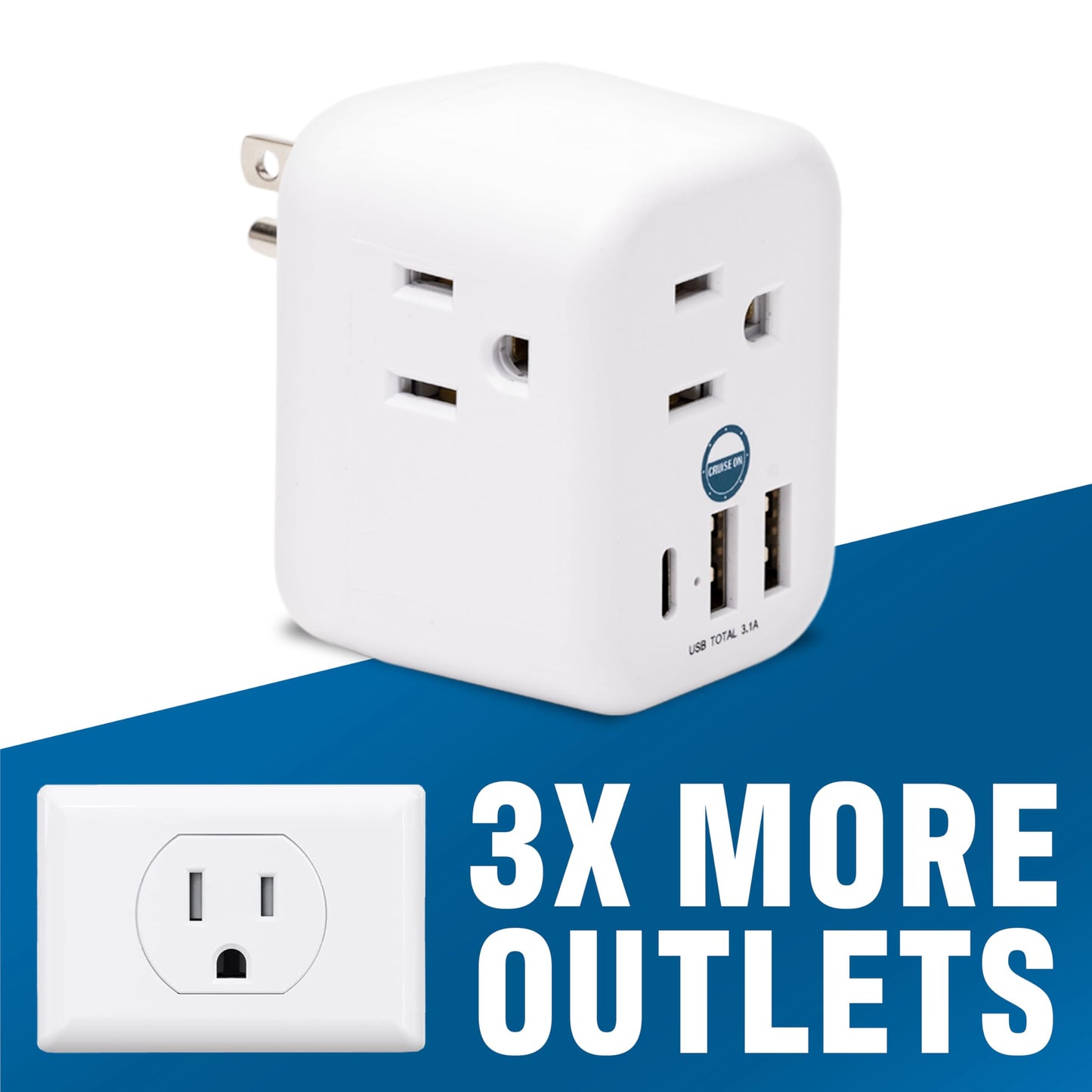 Cruise Approved Power Strip Foldable, Non Surge Protector Travel Power Strip, Multi Plug, 6 Outlets, 2 USB-A, 1 USB-C, & 3 AC Outlet for Carnival, Celebrity, Princess, & Major Lines in 2025 & 2026
