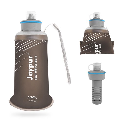 joypur Collapsible Squeeze Water Filter Bottle - 650ml with Filter with NSF/FDA Certification Befree or Peak Series replacement for Hiking,Running,Camping,Travel,Cycling,and Fishing,BPA-Free(Gray)