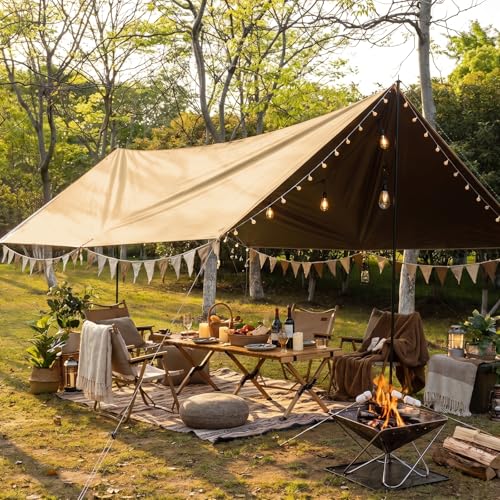 Caoditu 3x4.5m Waterproof Camping Tarp with Poles - All-Weather Sunshade & Rain Fly