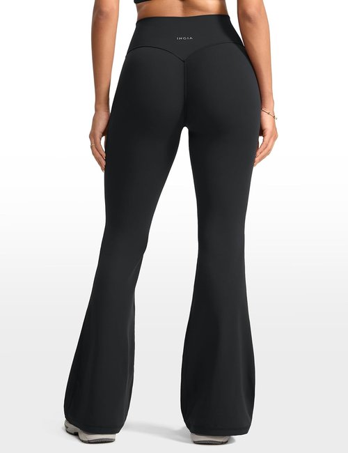 INGIA Women's High Waist Scrunch Butt Flare Leggings - 31-Inch V-Back Bootcut Yoga Pants