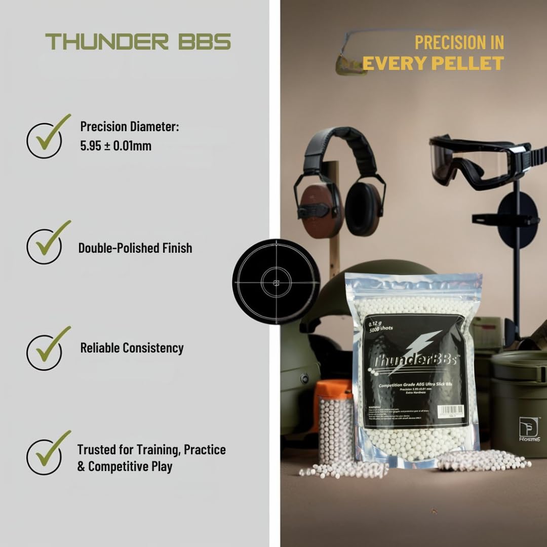 ThunderBBs Airsoft BBs - 0.12G Precision Rounds | 5000 Count in White, Brown, or Yellow