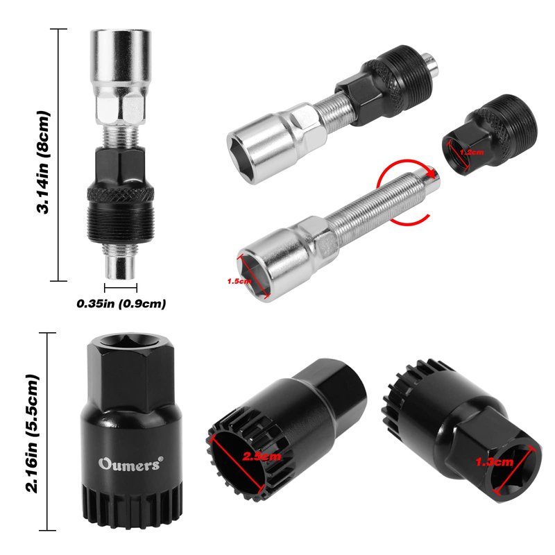 Oumers Bike Crank Puller Tool Set, Bike Crank Extractor + Bicycle Bottom Bracket Remover + 16mm Spanner Wrench + Hexagonal Wrench for Removing