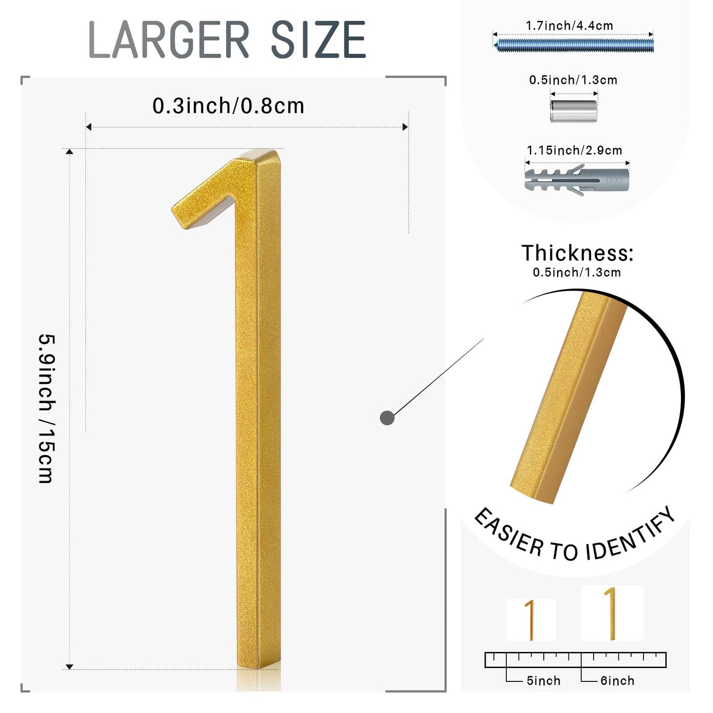 VONDERSO 6 Inch Floating House Numbers for Outside,Modern Metal Address Number 1,Durable Weather-Resistant Gold Powder Coated Finish,No Fading (Gold)