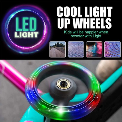 2Pcs 120mm Light Up Scooter Wheels - 2pcs Rear 80mm Light-Up Flashing 3-Wheeled kid Scooter Replacement Wheels with ABEC-9 Bearing for Kick Scooter
