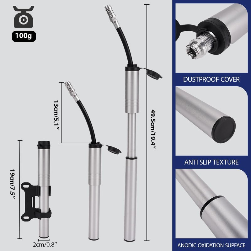 RidingRush Mini Bike Hand Pump, Portable Bicycle Tire Pump with Aluminum Alloy Body, Presta & Schrader Valve Compatible, Compact Manual Pump for Road, Mountain & E-Bike Use