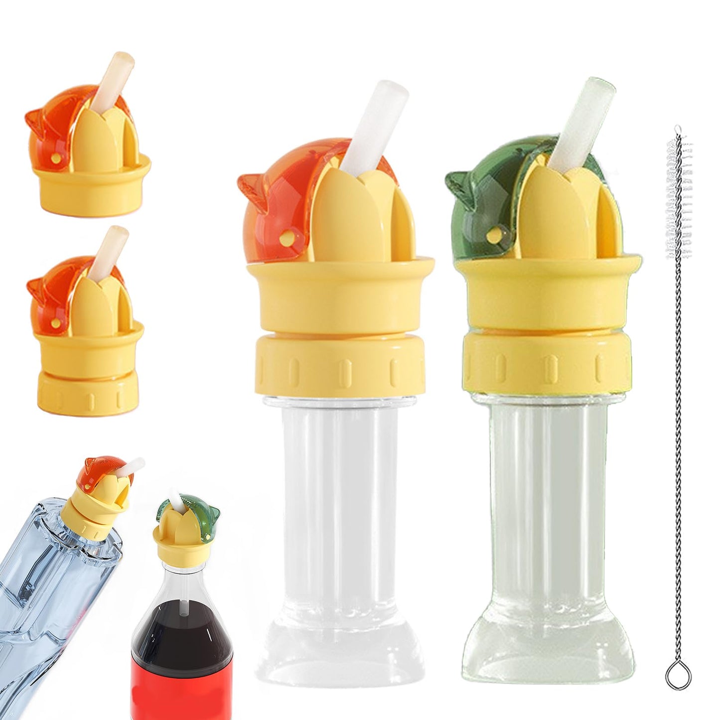 Reusable Children Beverage Water Bottle Straw Lid, 2 in 1 Design Straw Cap Portable, Water Bottle Spout Adapter for Kids, No Spill & BPA Free, Suitable for A Variety Of Bottle Mouths (2Pcs-MIxed)