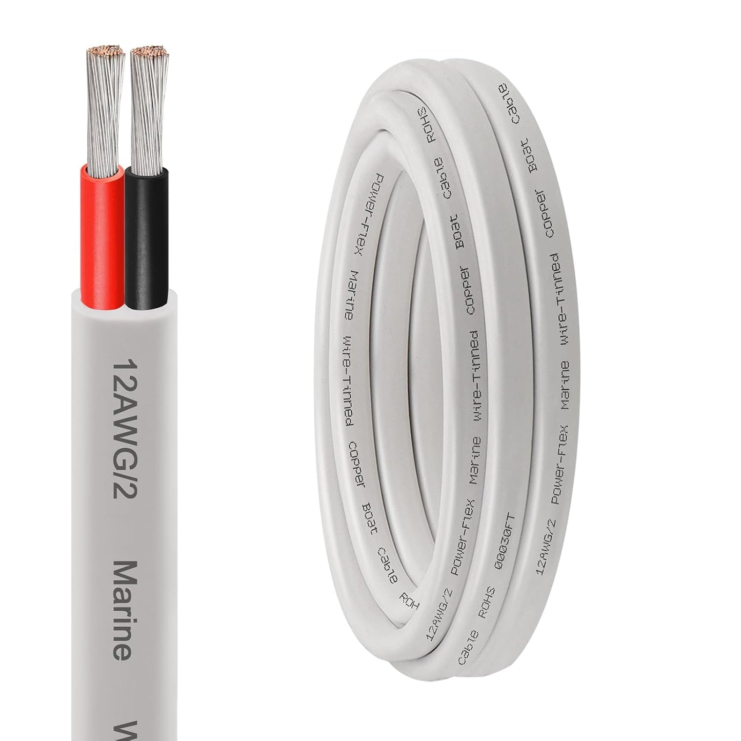 XRDS Marine Wire - 12 AWG Duplex Boat Cable (10FT, Red & Black) | High-Strand Tinned Copper, Flexible PVC Jacket for Boats, RVs & Trailers