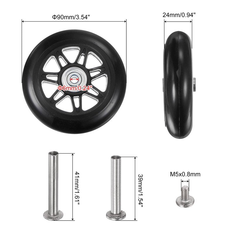 uxcell Replacement Luggage Wheels 90x24mm Suitcase Wheel Repair Kits Include 2 PU Bearing Wheels & Washers, Wrenches & Axle Screw for Trolley Bag, Inline Skate and Caster Board