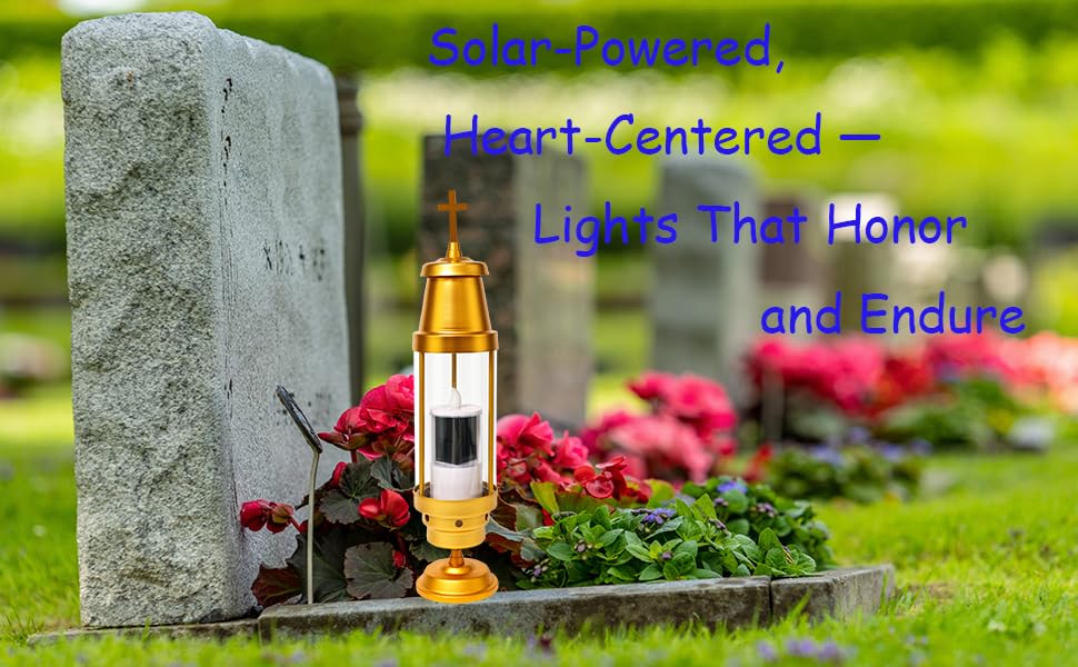 OURMEMO Cemetery Solar Lights for Grave,Includes 2.5" x6.5'' Grave Candles,4" x34''Cemetery Memorial Light Candle Holder,Standard Spike and Base,Perfect Addition to Headstone (Latin Cross Classic)