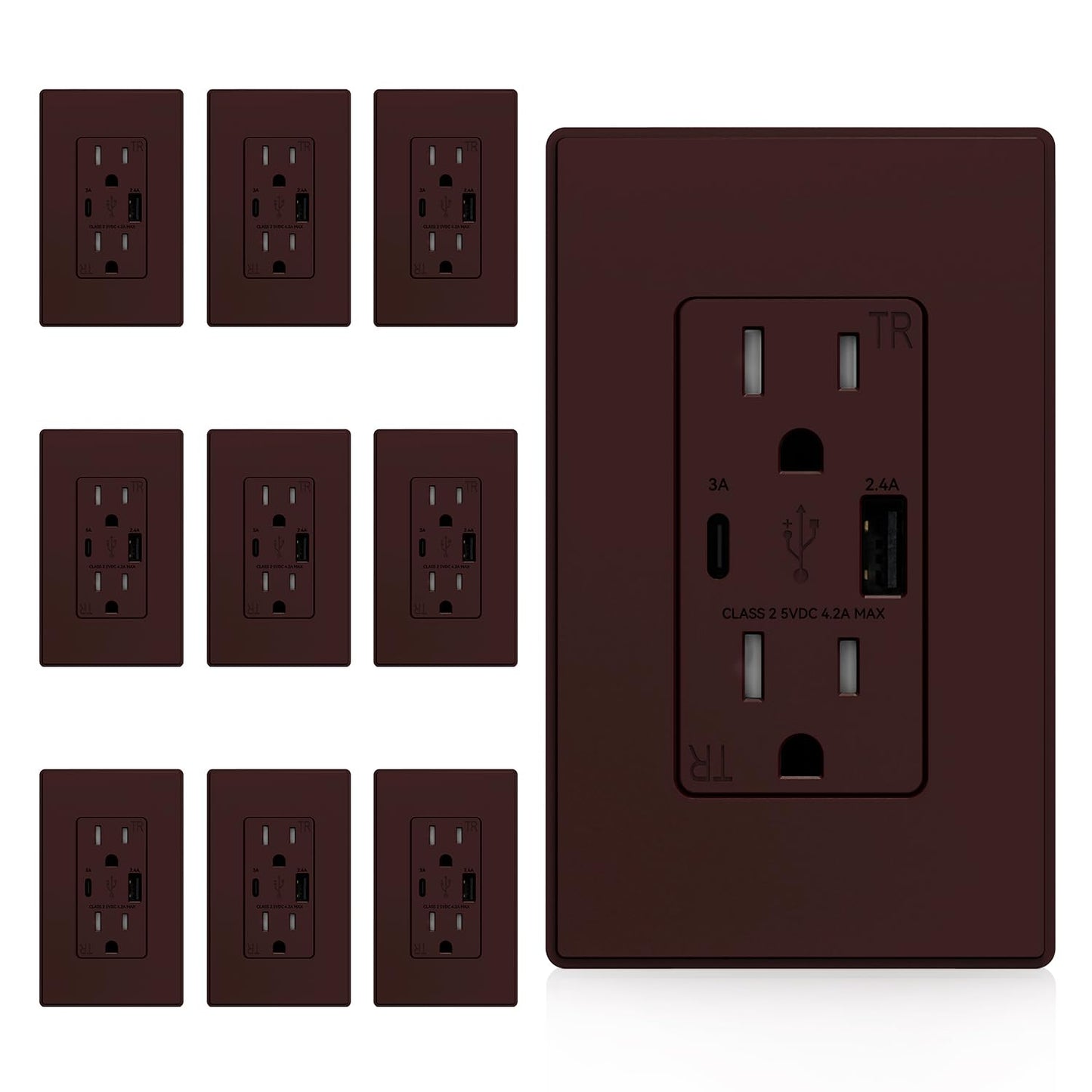 USB Wall Charger Outlet with A & C Ports - 15A Tamper Resistant, UL Listed, 6 Pack, Light Almond