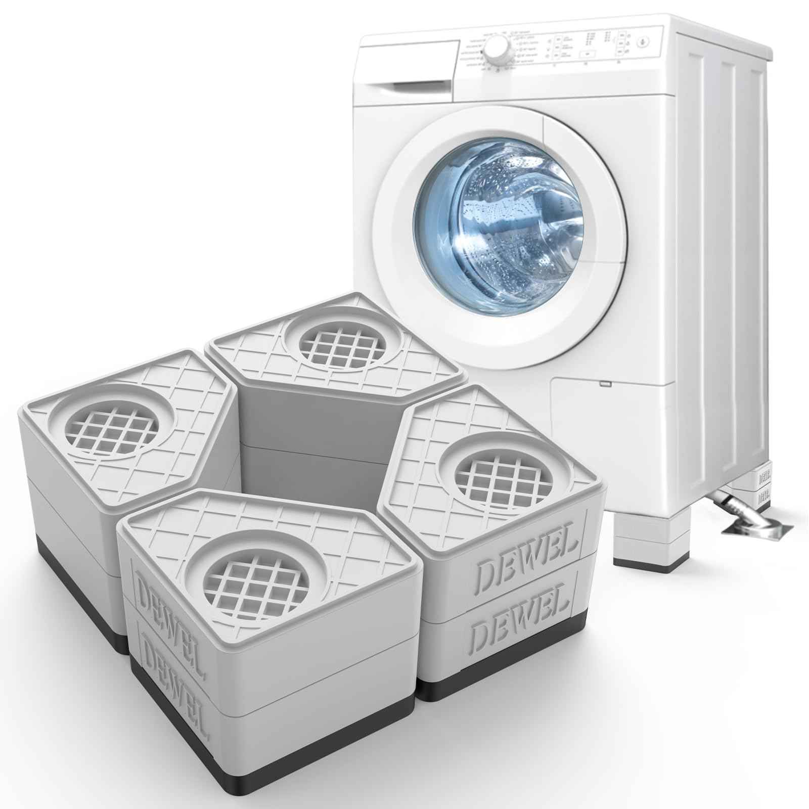 DEWEL Anti Vibration Pads for Washing Machine, 8 Pcs Washer and Dryer Pedestals Stackable Double Heighten Rubber Anti Vibration Pads, Shock Absorption & Non-Slip Floor Protection for Laundry Room