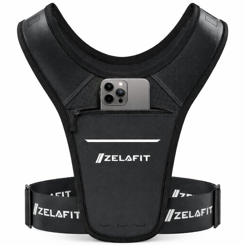 ZelaFit™ Running Phone Holder Vest for Women & Men – Lightweight Running Gear and Everyday Running Essentials – Chest Rig Phone Holder for Running (Black)
