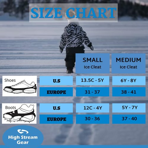 Kids Ice Cleats - Snow Crampons for Hiking Boots & Shoes with 14 Stainless Steel Spikes, Anti Slip Traction Grips for Boys and Girls, Snow Cleats for Hiking, Walking & Climbing (Small, Blue)