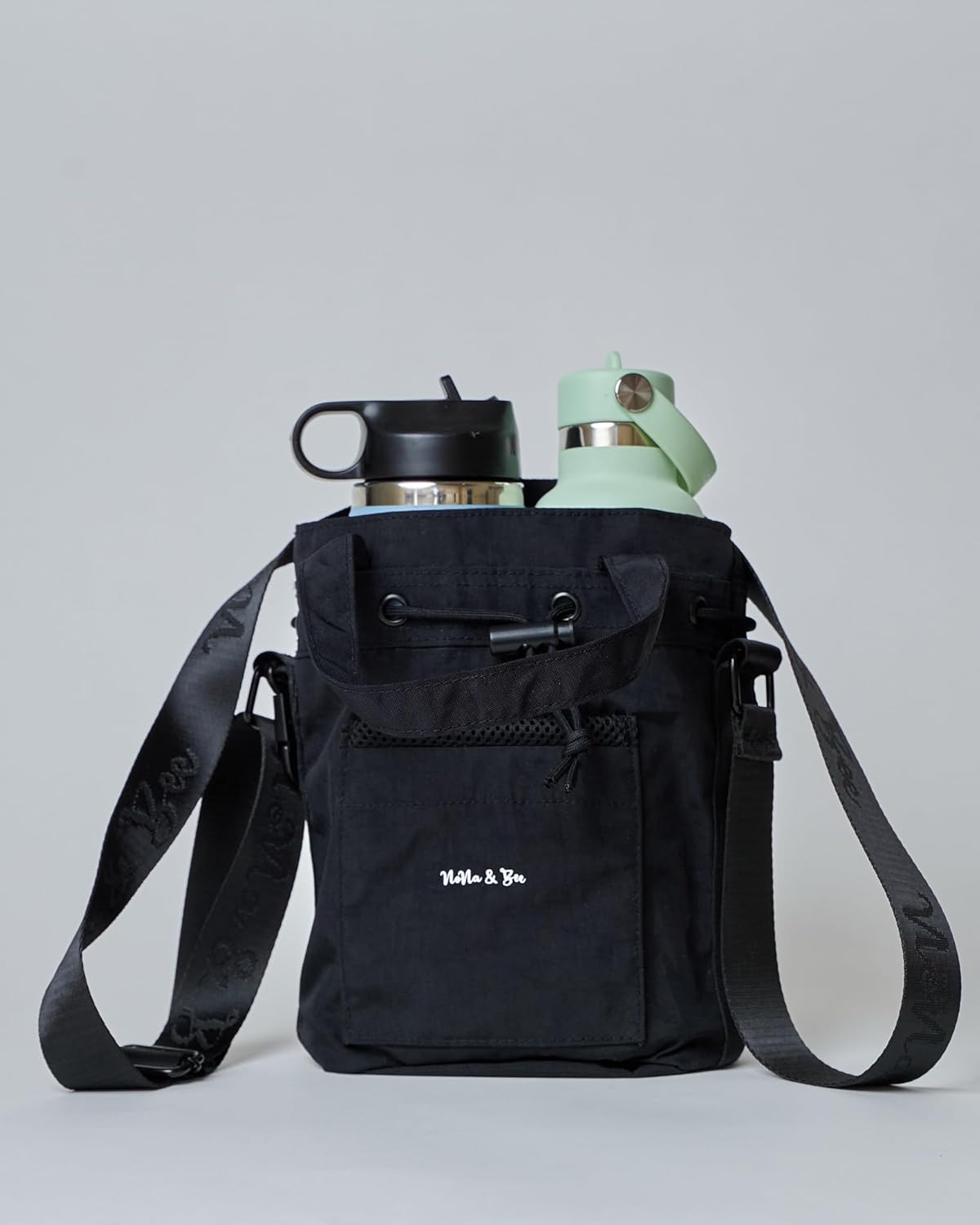 NoNa & Bee Water Bottle Holder - Hands-Free Crossbody Carrier Bag with Phone Pocket | Black