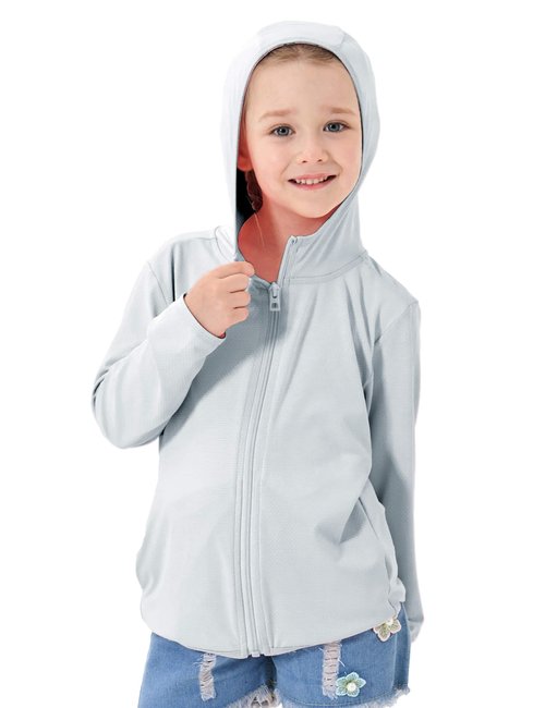 TAGIHOO Kids Zipper Sun Protection Jacket Boys Girls Hooded Cooling Shirt Pockets Fishing Running Outdoor (Grey,160)