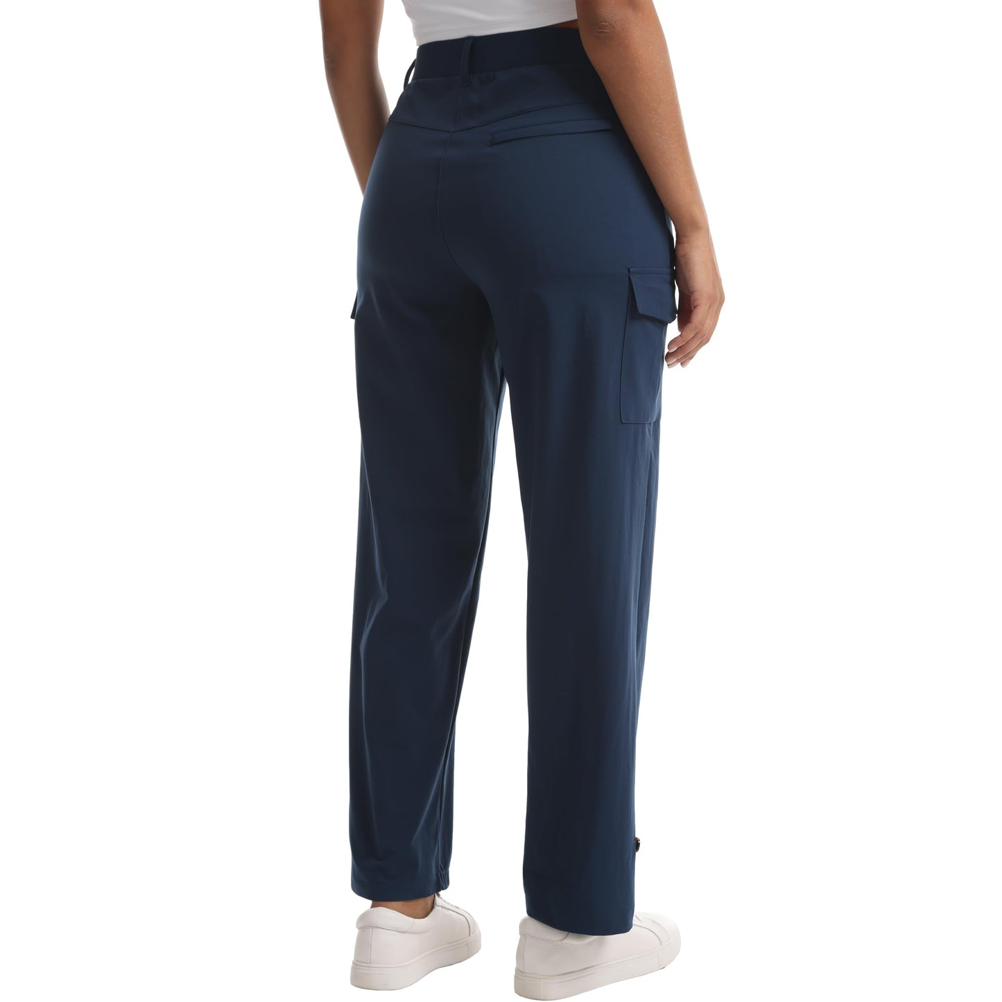 zsenoxaxi Women's Lightweight Hiking Pants Stretchy Quick Dry Capri Cargo Pants with Pockets for Golf Casual Travel Outdoor(Dark Blue,L)