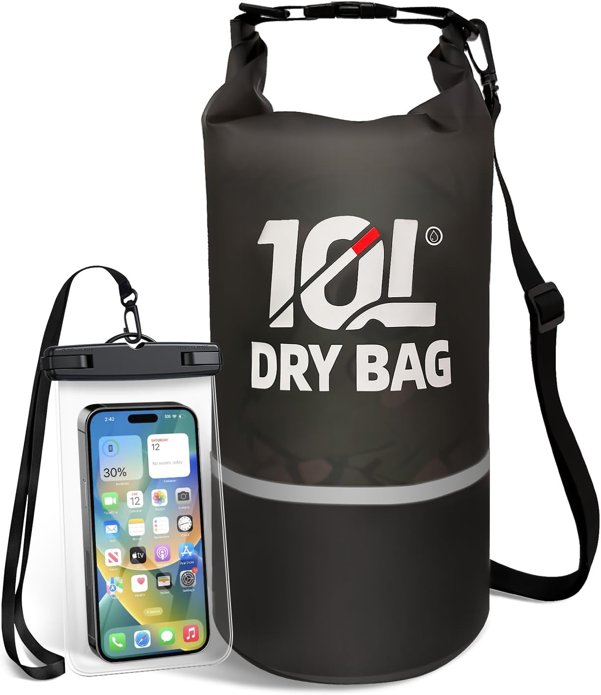 Skiennix Waterproof Dry Bag - 10L Lightweight Roll Top Backpack with Reflective Features & Phone Pouch