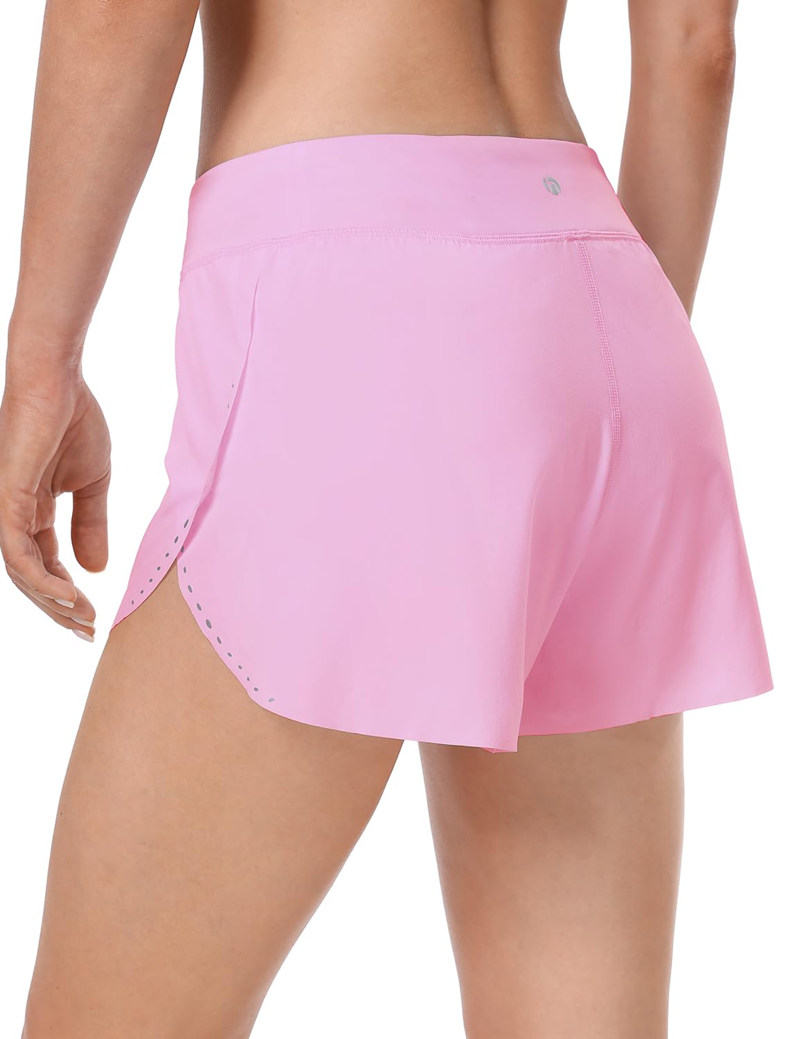 HeyNuts My Pace Running Shorts for Women, Mid Waisted Reflective Athletic Shorts Lined Workout Shorts 3" Dahlia Mauve M(8/10)