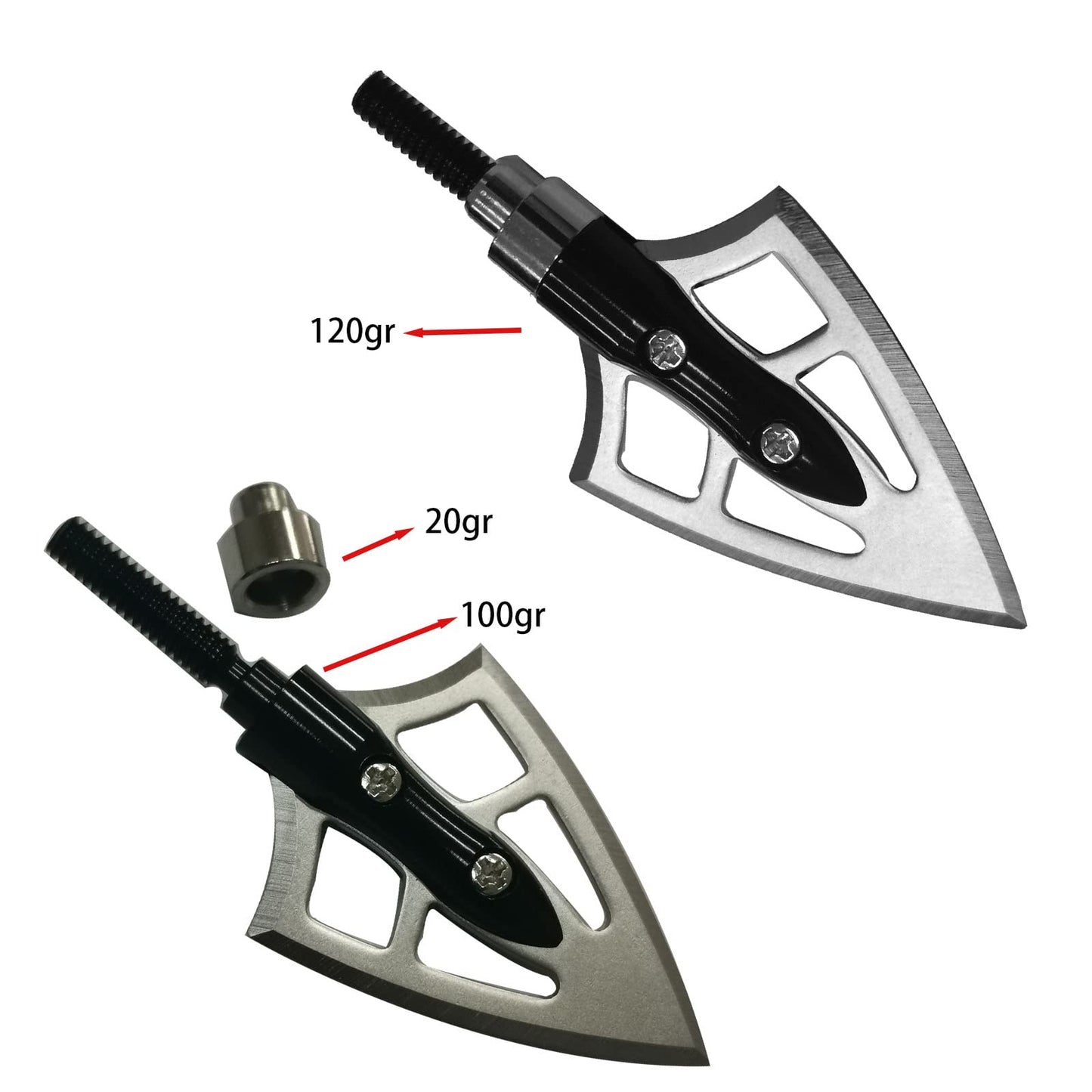 LeeMui Aluminum Hunting Archery Broadheads Blades Grain Screw-in Arrow Heads Tips Portable Case for Arrowheads Broadheads Black