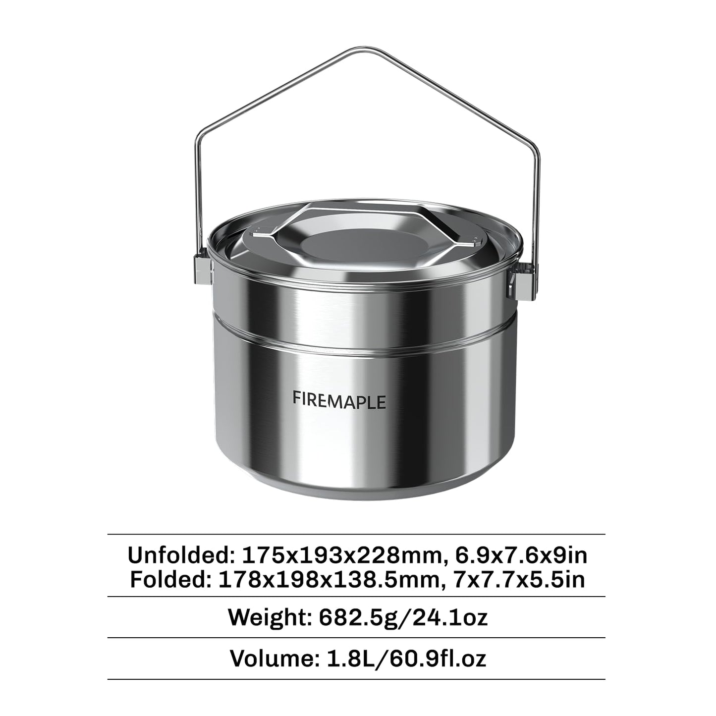 Firemaple Antarcti 1.8L Stainless Steel Pot - Food Grade SUS304 Camping Pot with Steaming Function - Lightweight and Durable for Outdoor Cooking