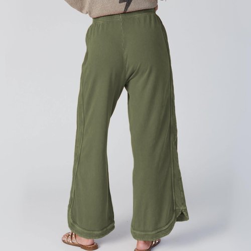 Hixiaohe Women's Casual Wide Leg Sweatpants High Waist Baggy Acid Wash Pants Drawstring Athletic Palazzo Pants with Pockets(Army-Green,M)
