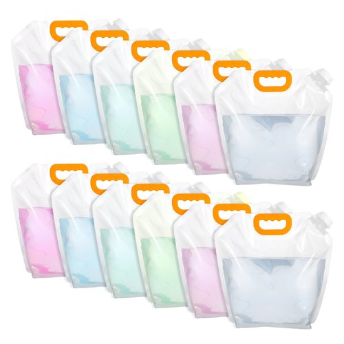 12 Pack 1.3 Gallon Collapsible Water Storage Bag Water Container Bag Emergency Jug Foldable Plastic Storage Pouch Freezable Carrier Tank for Outdoor Sport Camping (Clear, Classic)