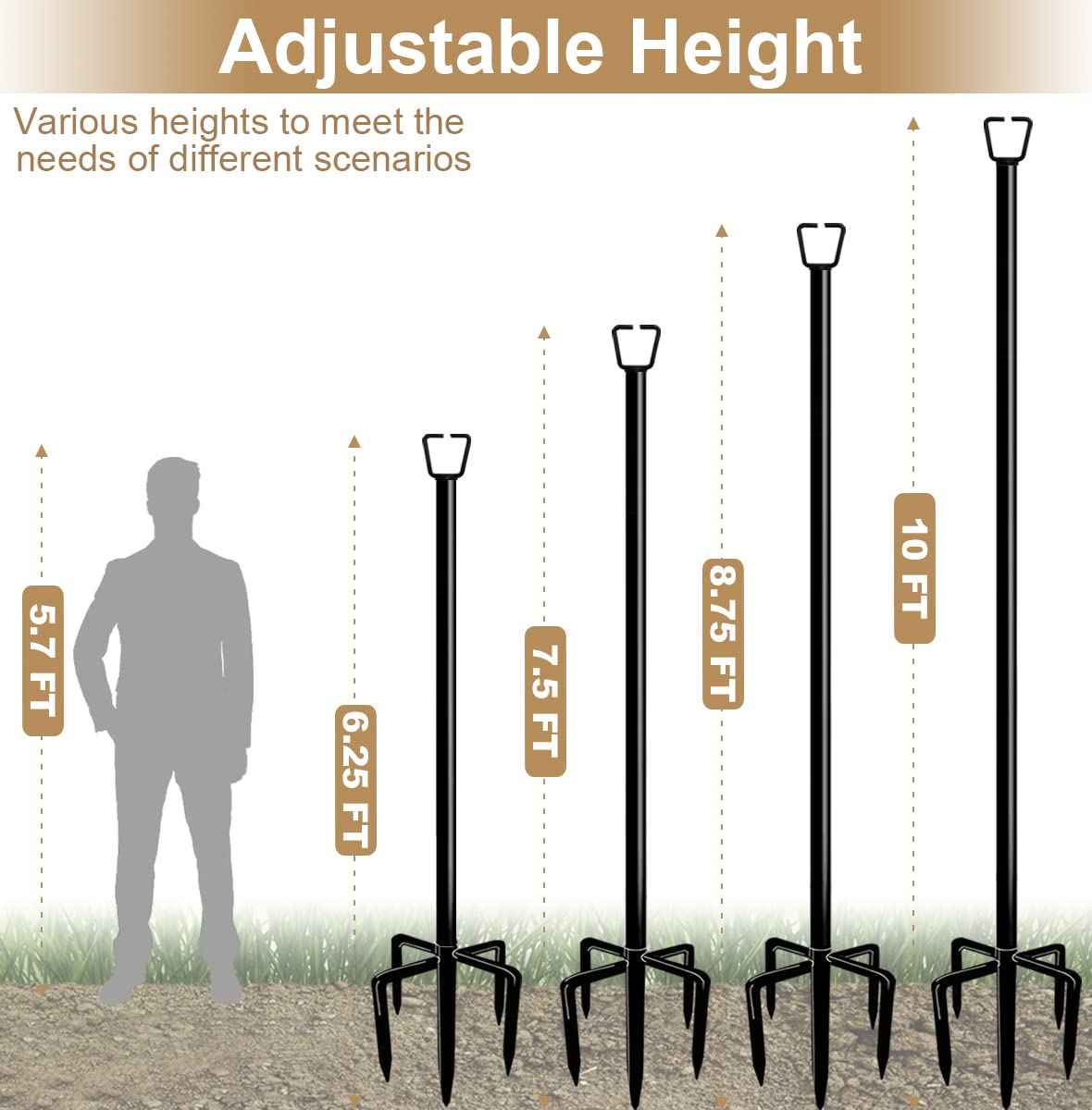 Queension 10FT Plug Floor String Light Poles for Outdoor String Lights for Garden, Backyard, Patio Lighting Stand for Parties, Bistro & Weddings, 1 Pack